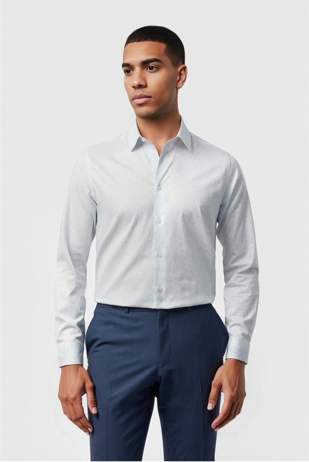 Fashion Light Blue Floral Jacquard Men's Shirt