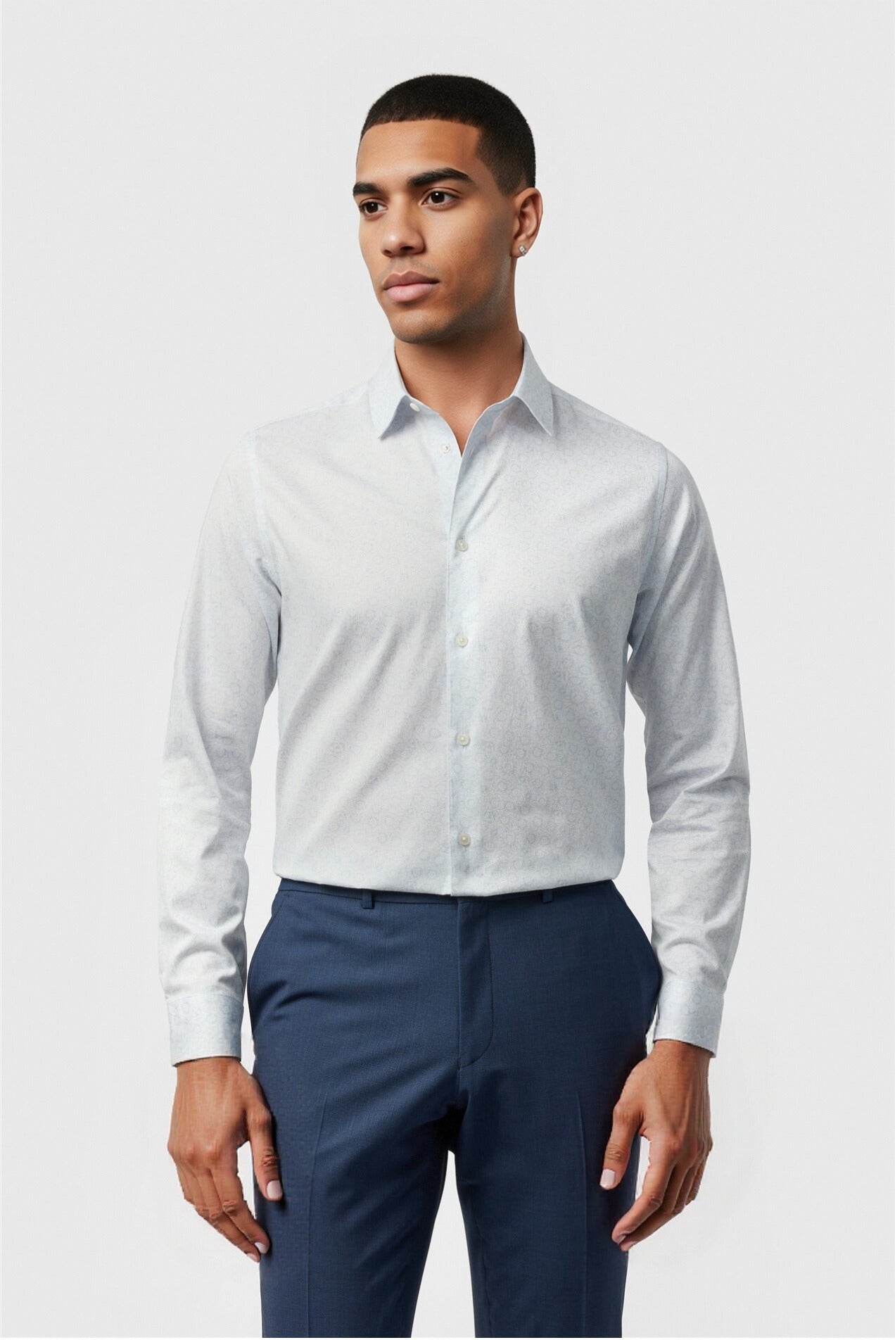 Fashion Light Blue Floral Jacquard Men's Shirt