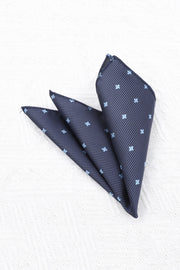 Navy Mini Light Blue Floral Textured Men's Pocket Square