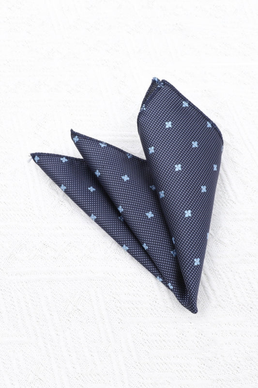 Navy Mini Light Blue Floral Textured Men's Pocket Square