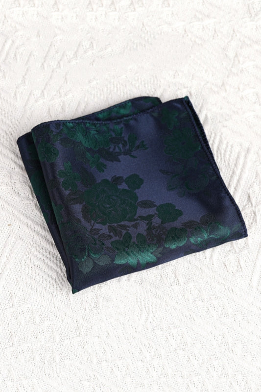 Dark Green Rose Jacquard Satin Men's Pocket Square