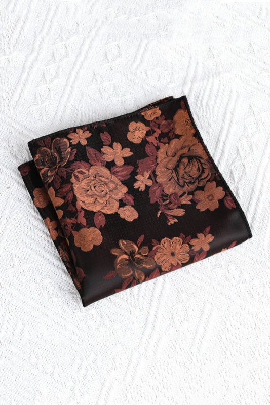 Brown Rose Floral Satin Men's Pocket Square