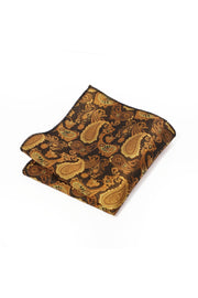 Brown Base Golden Paisley Jacquard Men's Pocket Square