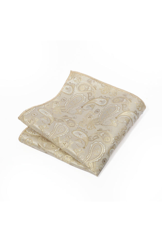 Cream White Base Paisley Jacquard Men's Pocket Square