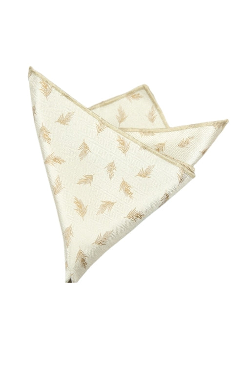 Cream White Base Light Gold Feather Jacquard Men's Pocket Square