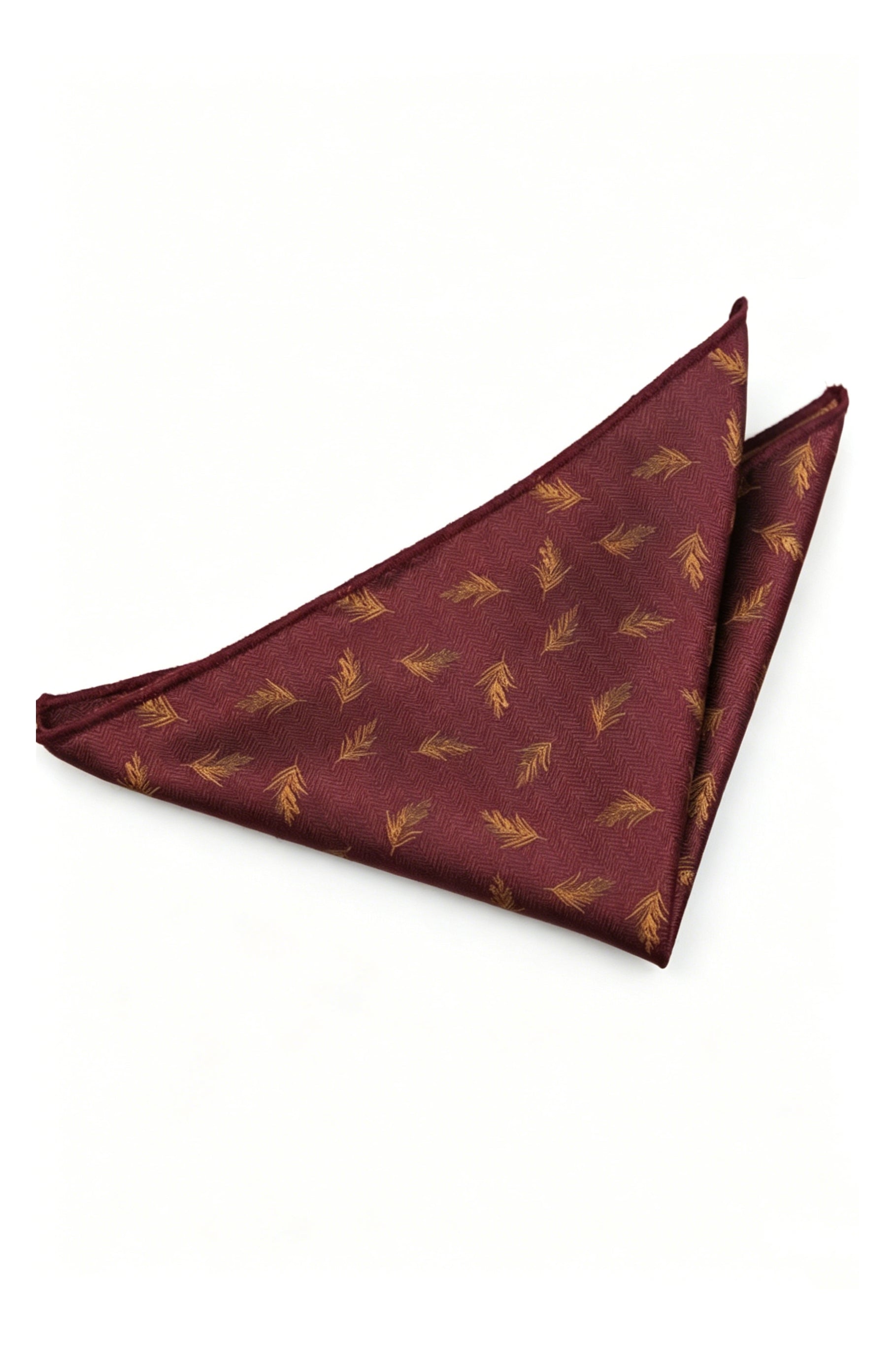 Burgundy Base Light Bronze Feather Jacquard Men's Pocket Square