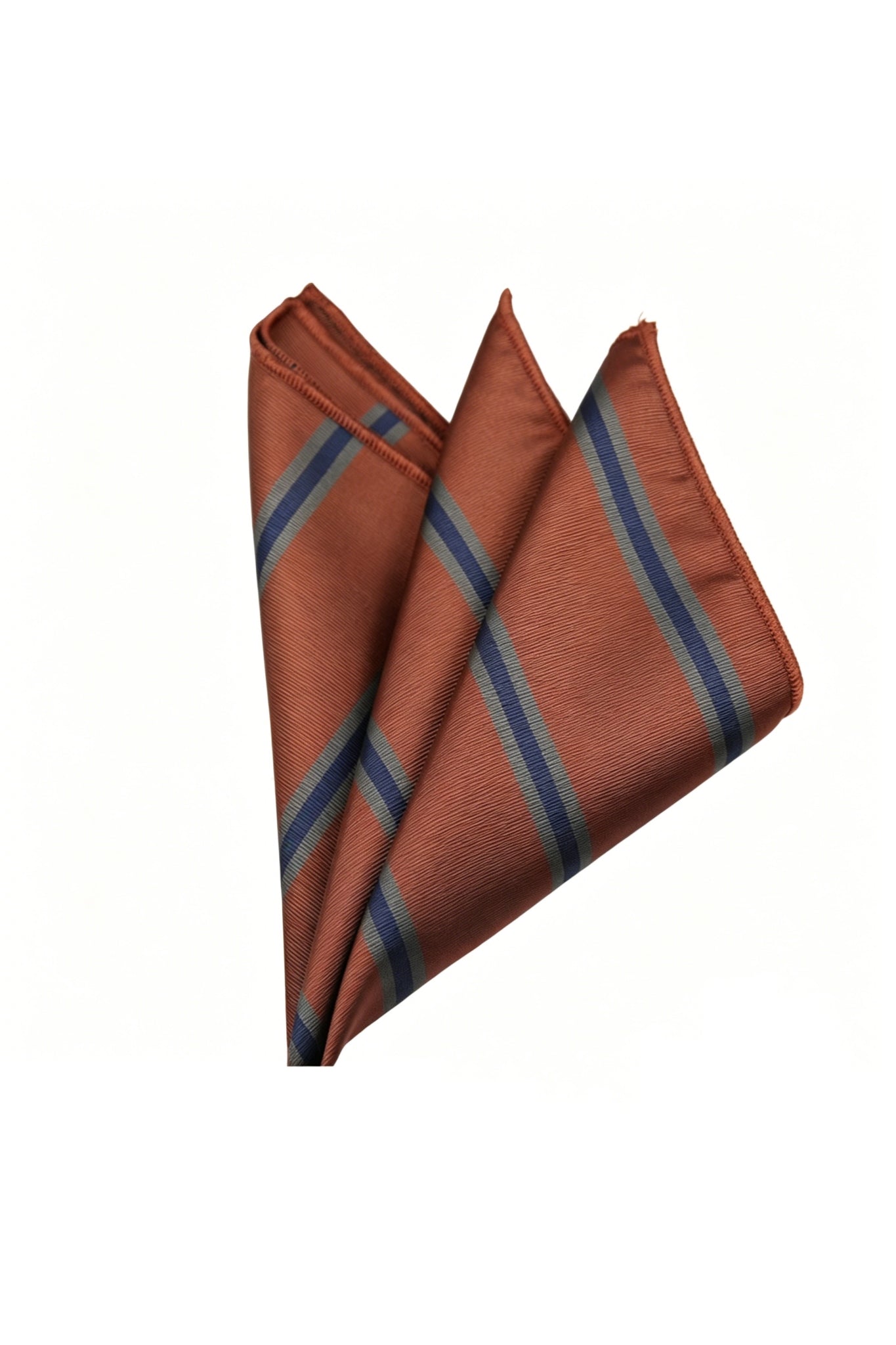 Terracotta Base Navy Gray Stripe Jacquard Pocket Square