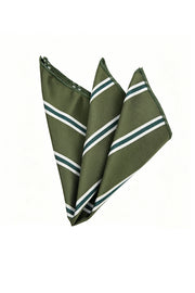 Olive Green White Dark Green Diagonal Stripe Pocket Square