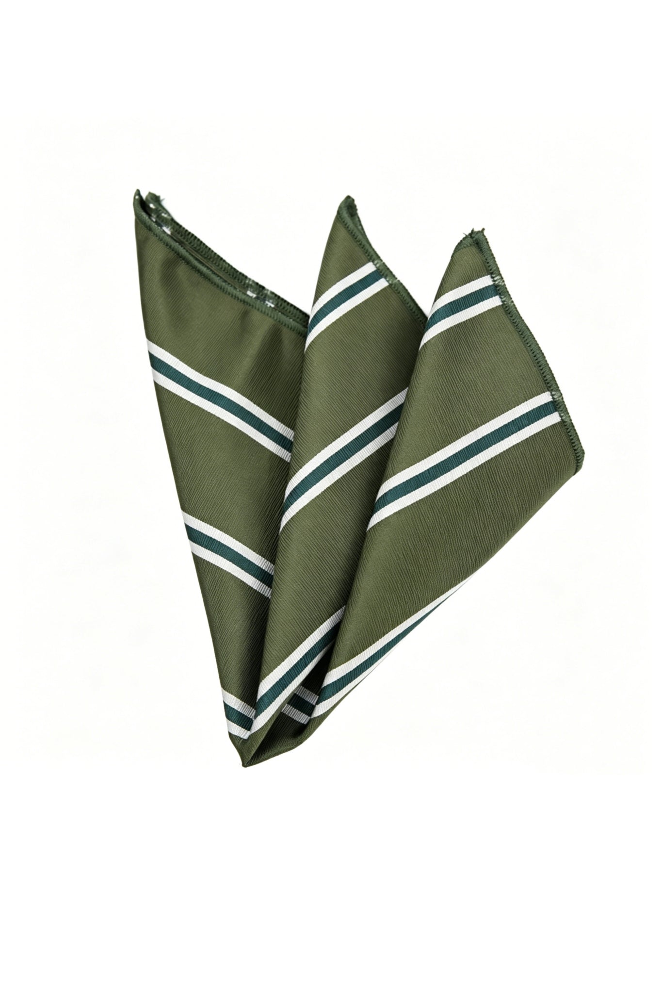 Olive Green White Dark Green Diagonal Stripe Pocket Square