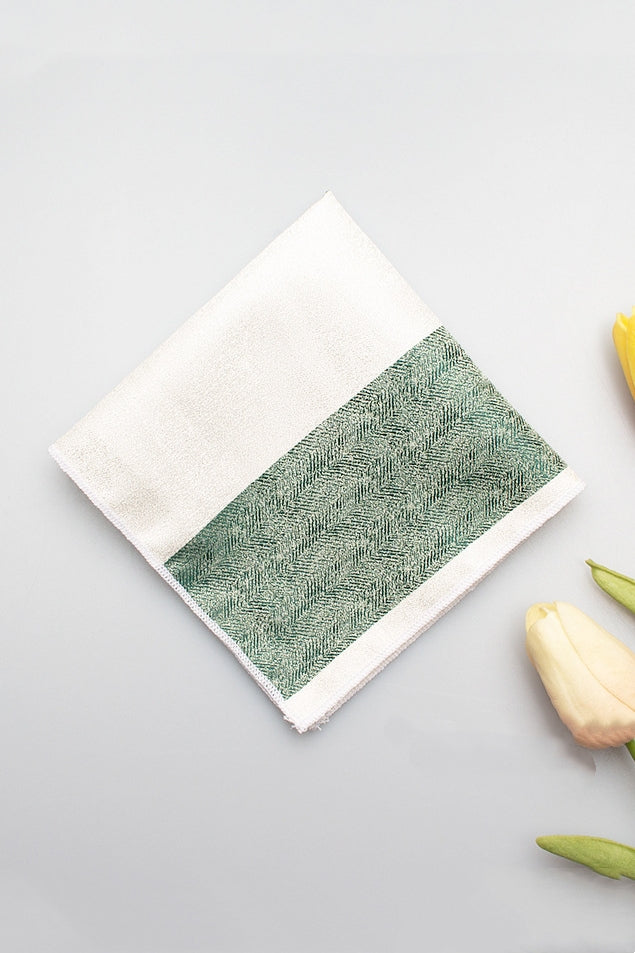 Cream Sage Green Block Jacquard Men's Pocket Square