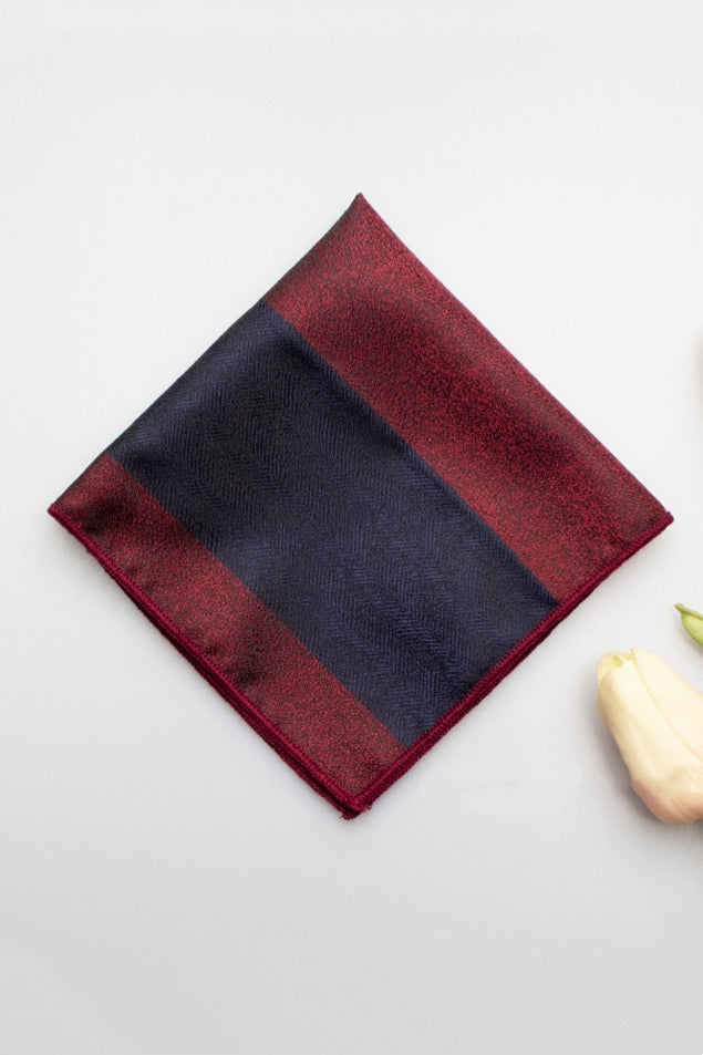 Deep Burgundy Navy Block Jacquard Men's Pocket Square