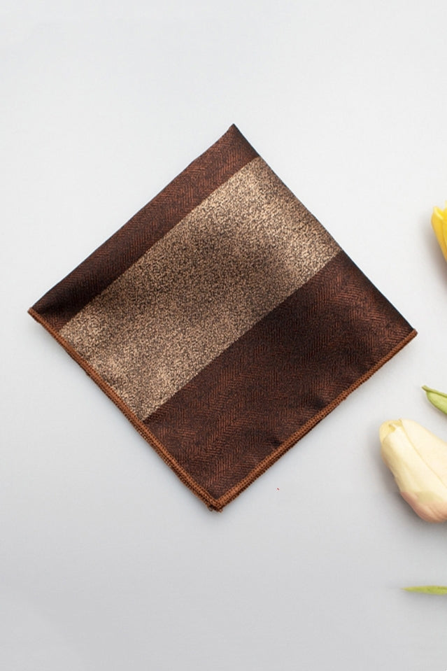 Chocolate Brown Bronze Block Jacquard Men's Pocket Square
