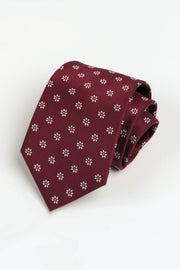 Burgundy White Tiny Floral Jacquard Tie