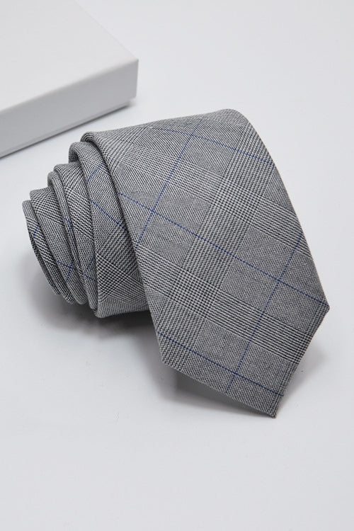 Light Gray Plaid Blue Line Formal Men Tie