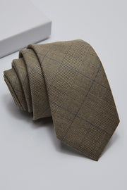 Taupe Plaid Blue Line Men's Tie