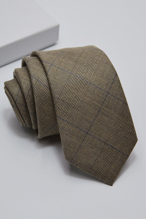 Taupe Plaid Blue Line Men's Tie