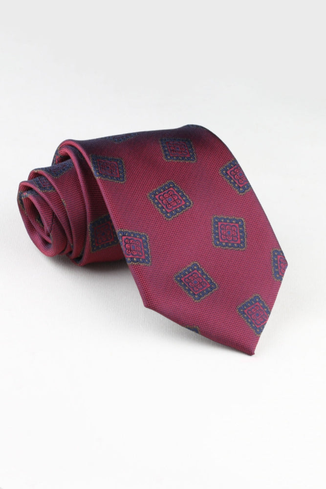 Vintage Burgundy Geometric Square Jacquard Men's Formal Tie