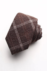 Brown Plaid Wool Texture Formal Tie