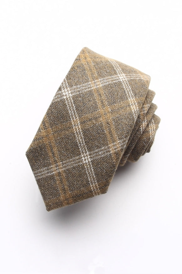 Khaki Plaid Wool Texture Formal Tie