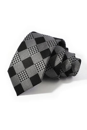 Black Gray Houndstooth Check Plaid Business Tie
