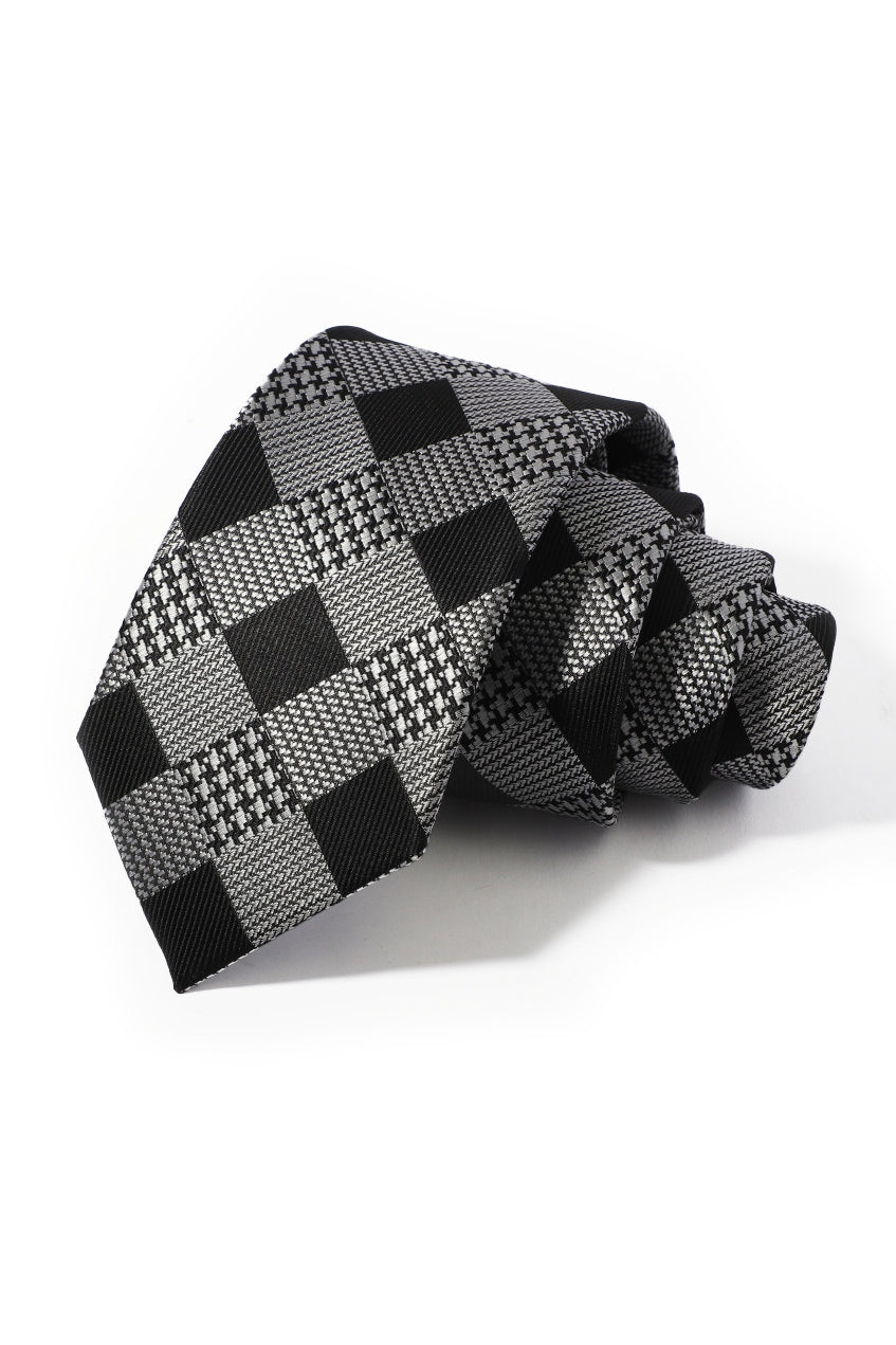 Black Gray Houndstooth Check Plaid Business Tie
