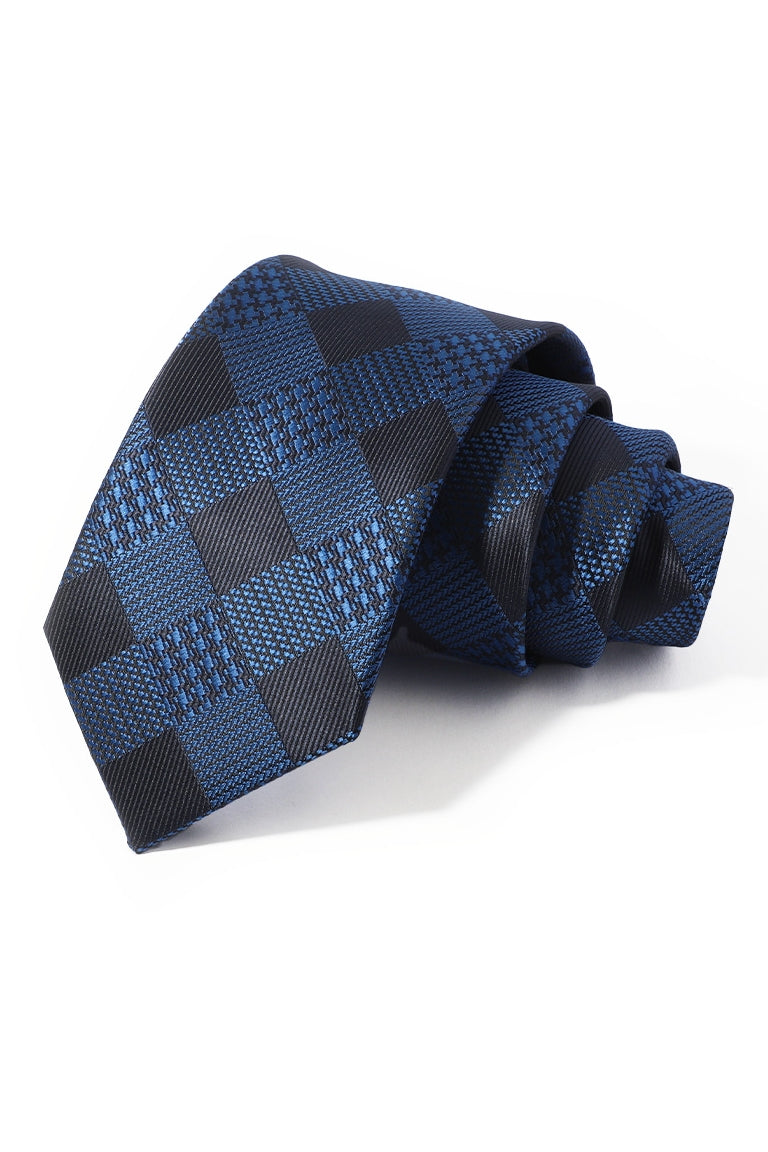 Dark Blue Black Houndstooth Check Plaid Business Tie