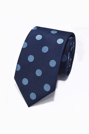 Navy Blue Base Light Blue Striped Dot Jacquard Formal Men Ties