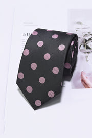 Charcoal Base Pink Striped Dot Jacquard Formal Men Ties