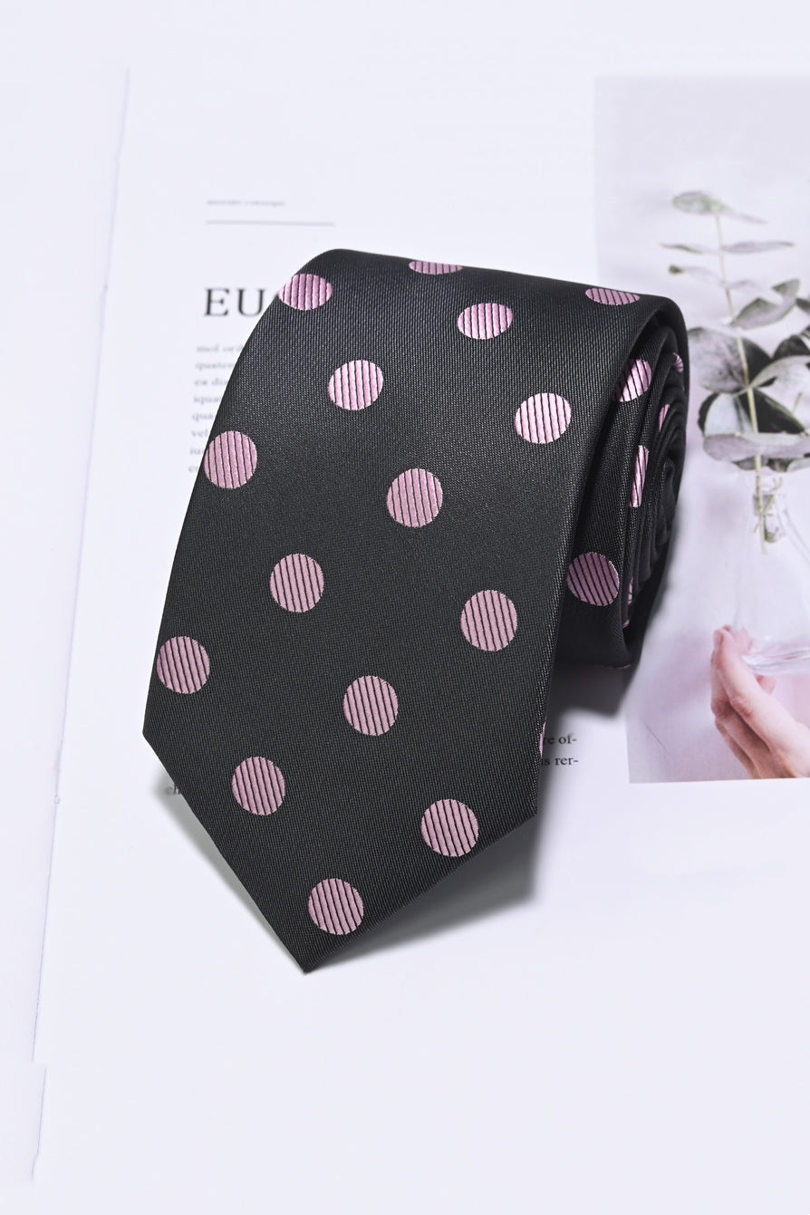 Charcoal Base Pink Striped Dot Jacquard Formal Men Ties