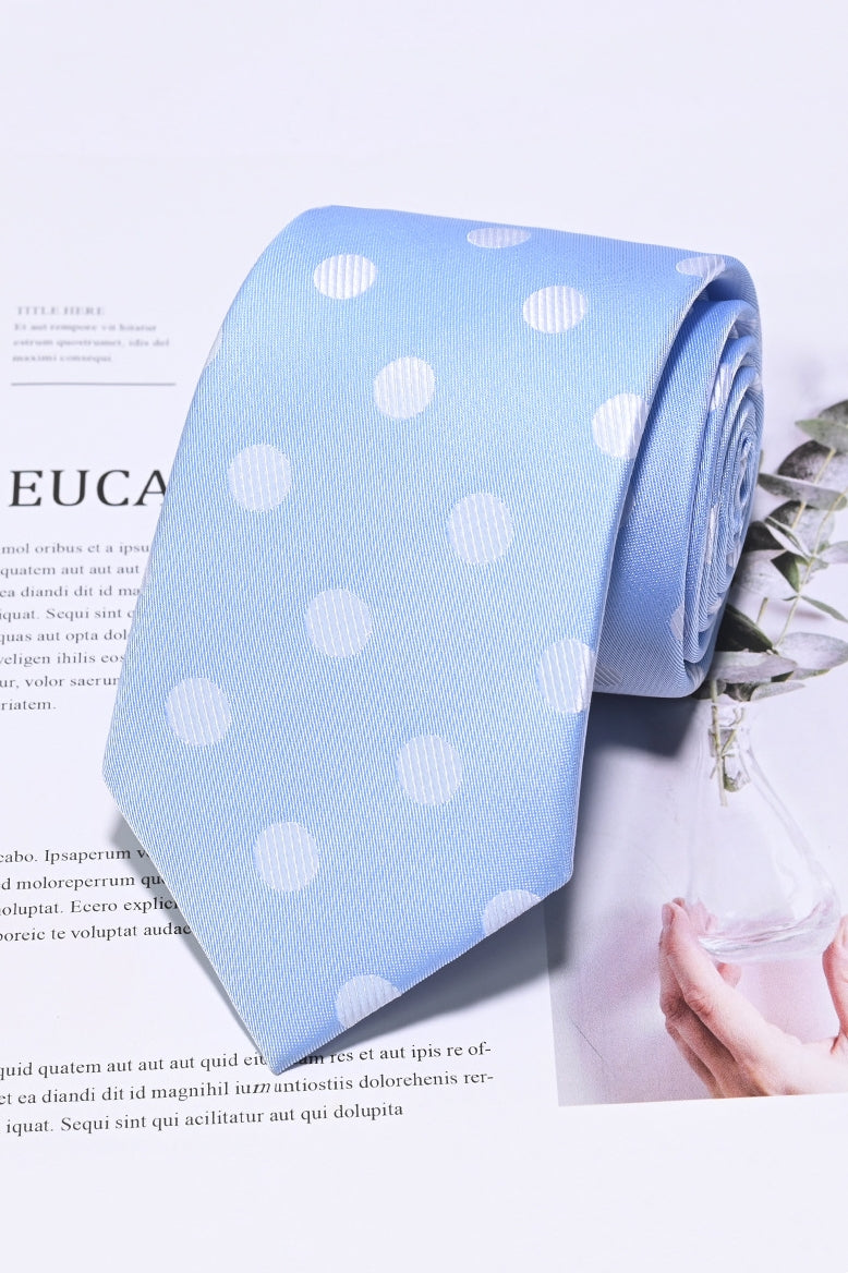 Sky Blue Base White Striped Dot Jacquard Formal Men Ties