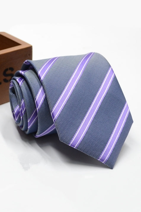 Gray Lilac White Stripe Men's Formal Tie