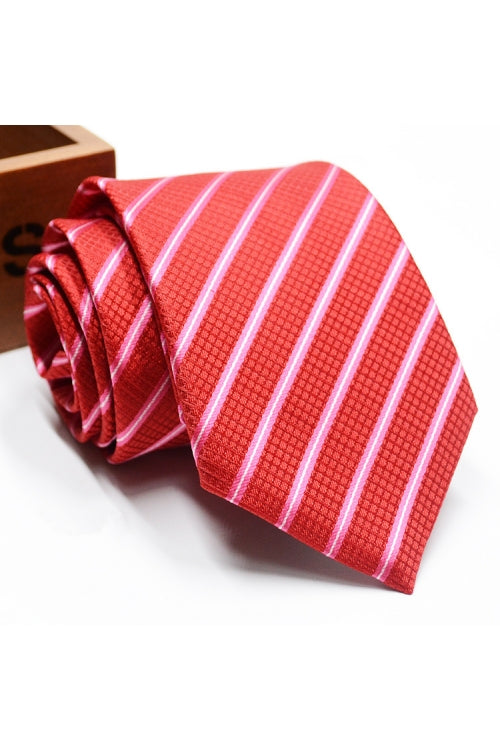 Bright Red Striped Formal Men Tie